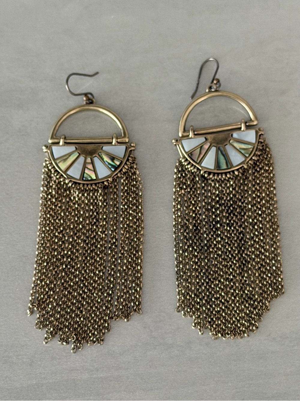 Gorgeous Lucky Brand Goldtone Fringe Earrings with Abalone Inlays
